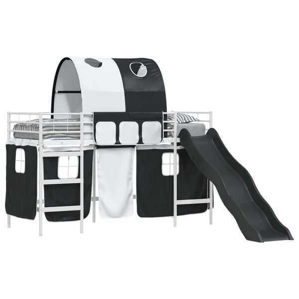 vidaXL Postelja na podestu za otroke Bela in črna 74,5 x 190 cm Kovina
