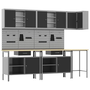 vidaXL Set delovnih omar s predalom s polico 10 pcs Črna in siva