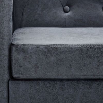 vidaXL Komplet Chesterfield kavčev umetno semiš usnje sive barve