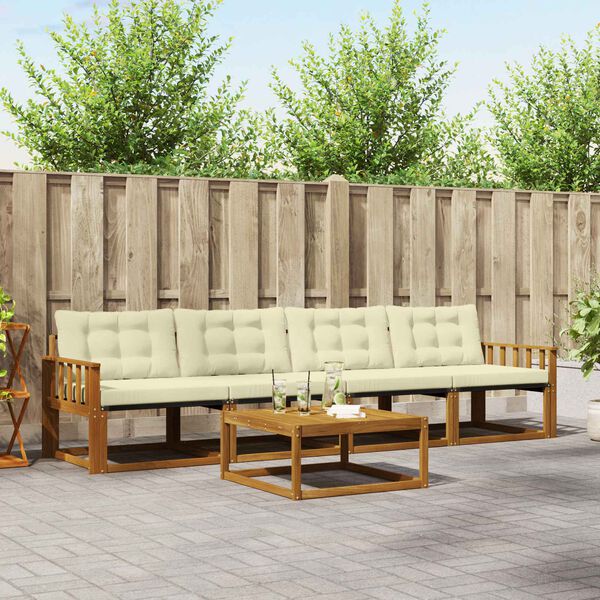 vidaXL Zunanja garnitura za sedenje z blazino 5 pcs Naravna in smetana