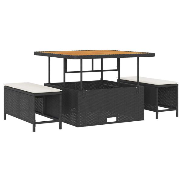 vidaXL Vrtna sedežna garnitura z blazino 9 pcs Črna poli ratan