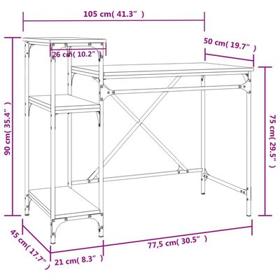 vidaXL Pisalna miza s policami črna 105x50x90 cm inženirski les železo
