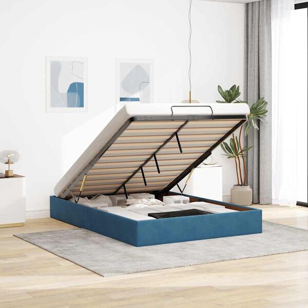 vidaXL Otomanski posteljni okvir brez vzmetnice Temno modra 140x190 cm