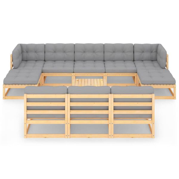 vidaXL Vrtna sedežna garnitura 11-delna z blazinami trdna borovina