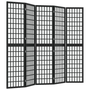 vidaXL Zložljiv 5-delni paravan japonski stil 200x170 cm črne barve