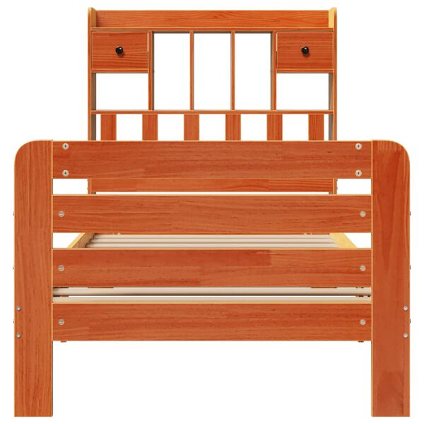 vidaXL Knjižna postelja brez vzmetnice vošč. rjava 75x190 cm borovina