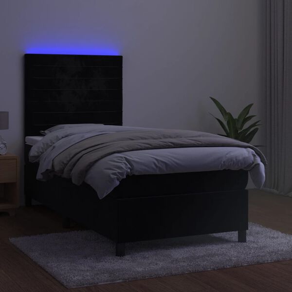 vidaXL Box spring postelja z vzmetnico LED črna 80x200 cm žamet