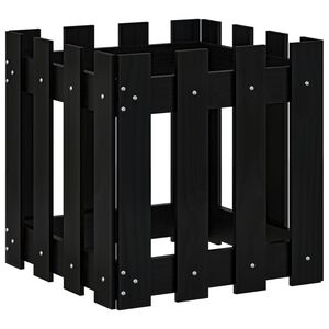 vidaXL Vrtno korito z ograjico črno 40x40x40 cm trdna borovina