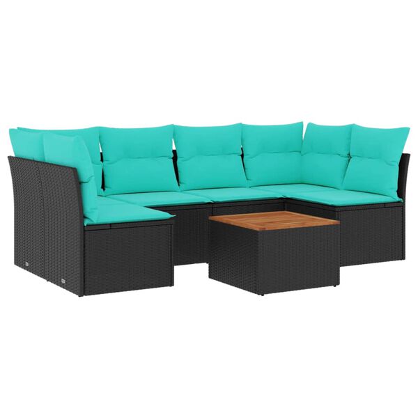 vidaXL Vrtna sedežna garnitura 7-delna z blazinami črn poli ratan