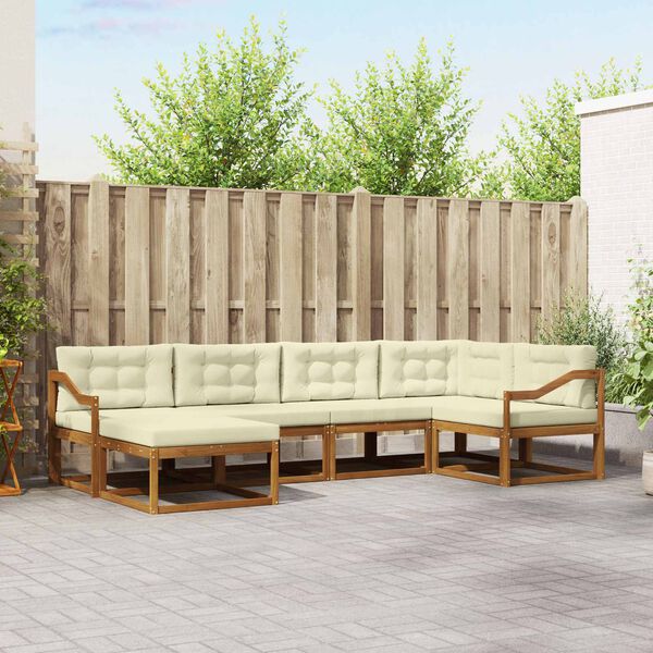 vidaXL Zunanja garnitura za sedenje z blazino 6 pcs Naravna in smetana