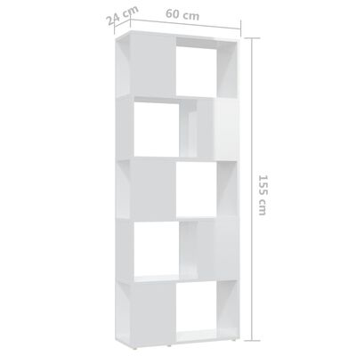 vidaXL Knjižna omara za razdelitev prostora sijaj bela 60x24x155 cm