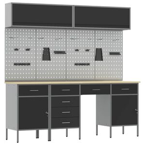 vidaXL Set delovnih omar s predalom s shranjevanjem 10 pcs Črna