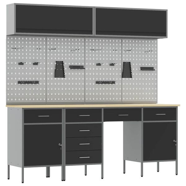 vidaXL Set delovnih omar s predalom s shranjevanjem 10 pcs Črna