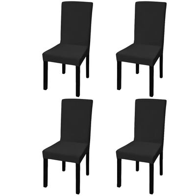 vidaXL Ravne raztegljive prevleke za stole 4 kosi črne
