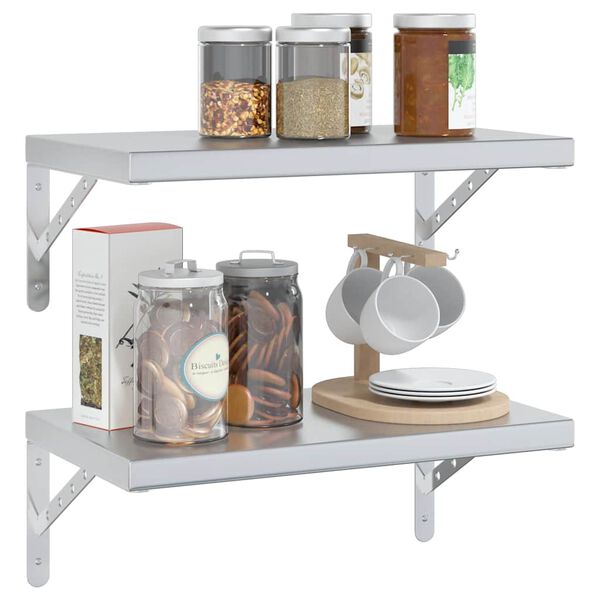 vidaXL Stenske police 2 kosa 50x30 cm srebrna nerjaveče jeklo