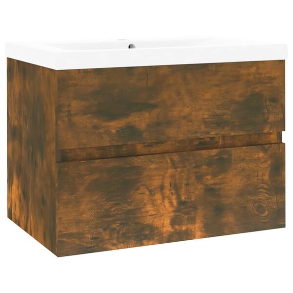 vidaXL Omarica z vgradnim umivalnikom dimljen hrast inženirski les