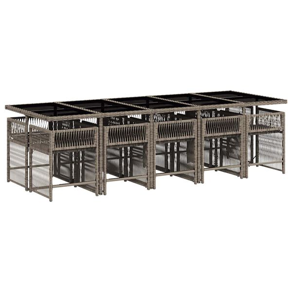 vidaXL Vrtna jedilna garnitura 11-delna z blazinami siv poli ratan