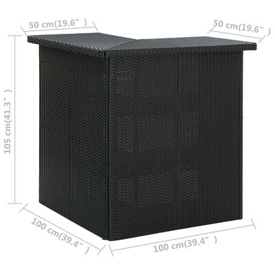 vidaXL Kotna barska miza črna 100x50x105 cm poli ratan