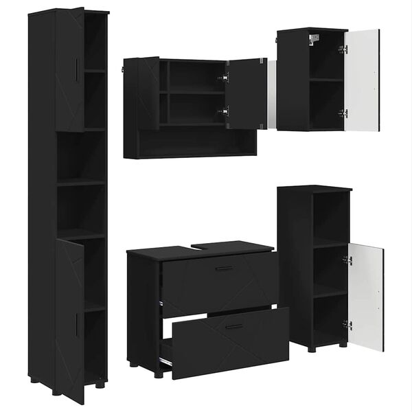 vidaXL Komplet pohi&scaron;tva za kopalnico s predalom s polico 5 pcs Črna