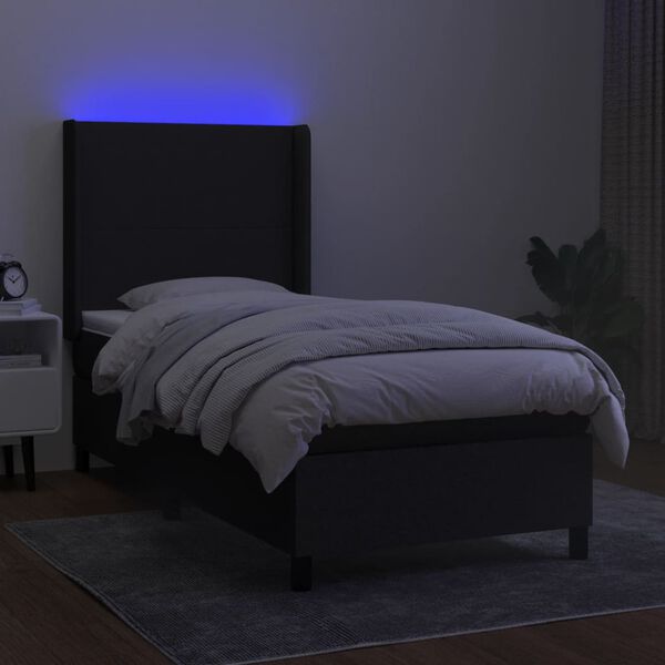 vidaXL Box spring postelja z vzmetnico LED črna 90x200 cm blago