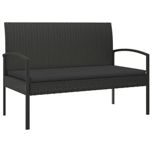 vidaXL Vrtna klop z blazino črna 105 cm poli ratan