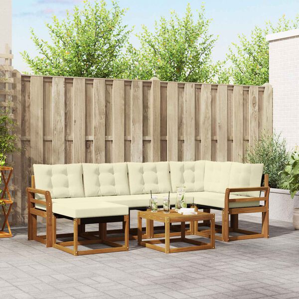 vidaXL Zunanja garnitura za sedenje z blazino 7 pcs Naravna in smetana