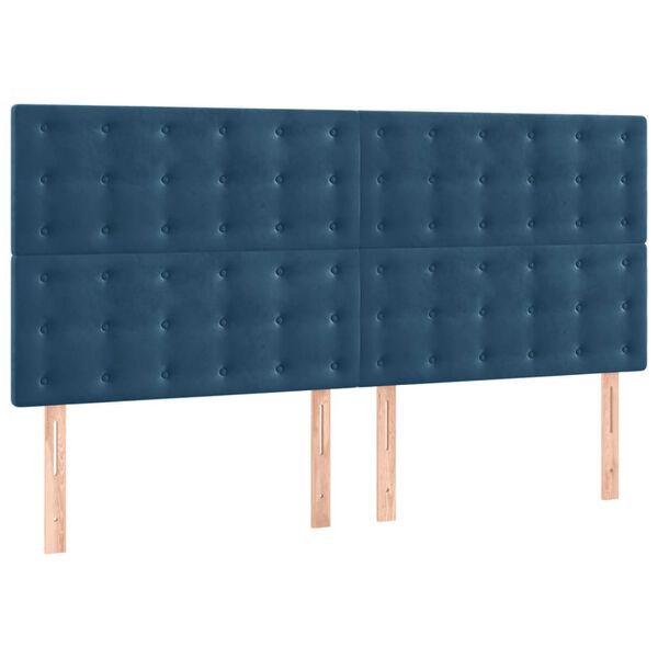 vidaXL Vzglavje postelje temno modro 200x5x118/128 cm žametno