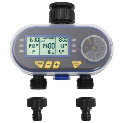 vidaXL Avtomatski digitalni časovnik za zalivanje z dvojnim odvodom