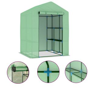vidaXL Rastlinjak s policami iz jekla 143x143x195 cm