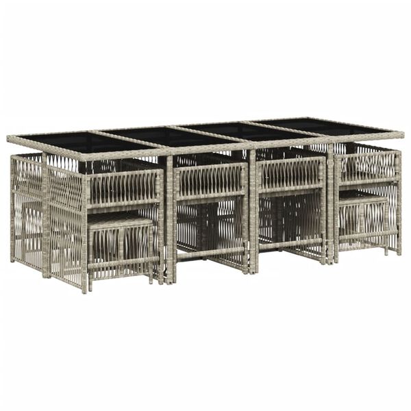 vidaXL Vrtna jedilna garnitura 13-delna z blazinami sv. siv poli ratan