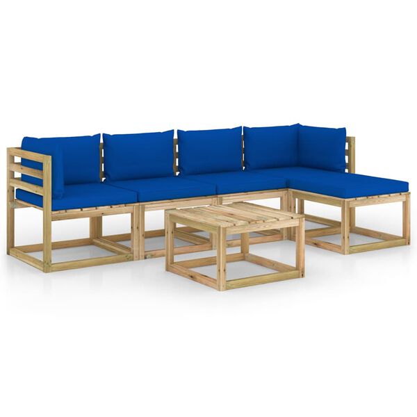 vidaXL Vrtna sedežna garnitura 6-delna z blazinami impreg. borovina