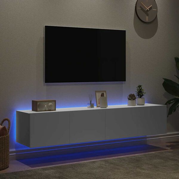 vidaXL Stenske TV omarice z LED lučkami 2 kosa bela 80x35x31 cm