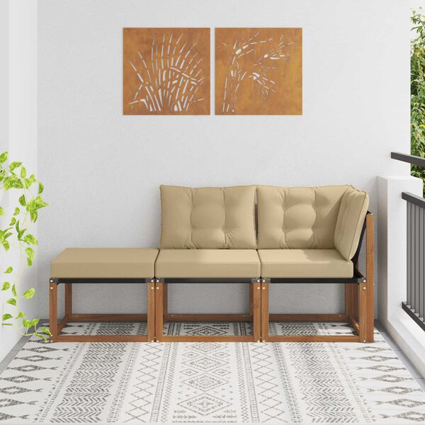 vidaXL Zunanji modularni kavč z blazino 3 Kos Naravna in bež