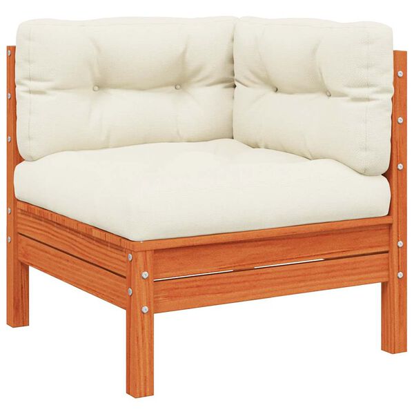 vidaXL Vrtni kotni kavč z blazinami vo&scaron;čeno rjava trdna borovina