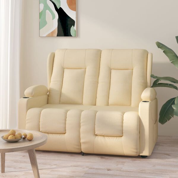 vidaXL Masažni dvosed z držali za skodelico krem blago