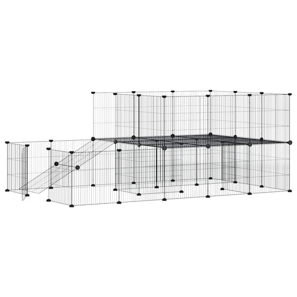 vidaXL Ograda za hišne ljubljenčke s 44 paneli črna 35x35 cm jeklo