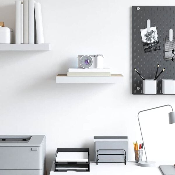 vidaXL Stenska polica barva hrasta in bela 50x23x3,8 cm MDF