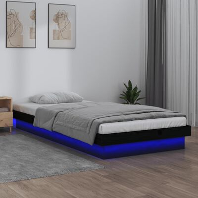 vidaXL LED posteljni okvir črn 100x200 cm trden les