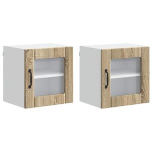 vidaXL Stenski stekleni omarica LUCCA 2 pcs Sonoma hrast