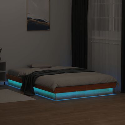vidaXL LED posteljni okvir voščeno rjav 140x200 cm trdna borovina
