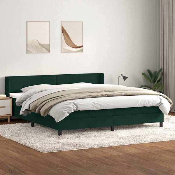 vidaXL Box Spring postelja z vzmetnico Temno zelena 200x210 cm Žamet