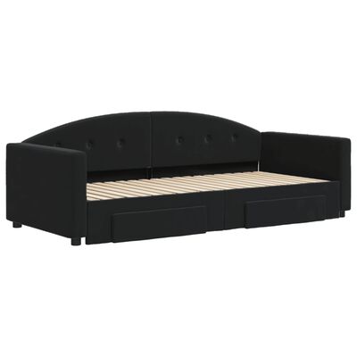 vidaXL Izvlečna dnevna postelja s predali črna 90x190 cm žamet