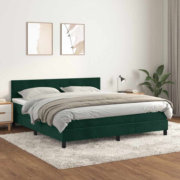 vidaXL Box spring postelja z vzmetnico temno zelena 160x200 cm žamet