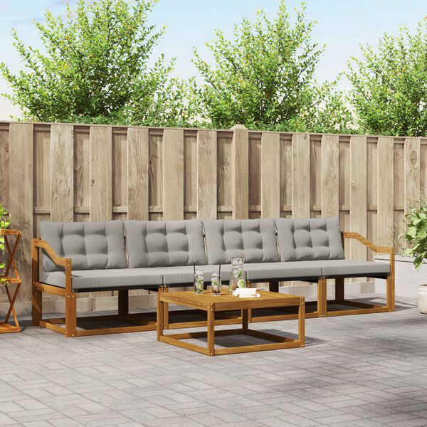 vidaXL Zunanja garnitura za sedenje 5 pcs Naravna in svetlo siva