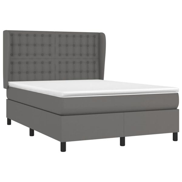 vidaXL Box spring postelja z vzmetnico siva 140x190 cm umetno usnje