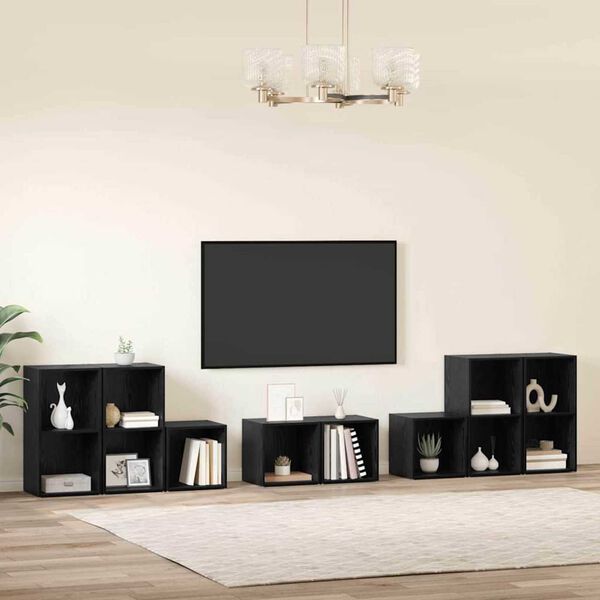 vidaXL Set TV omar 8 pcs Črna Orehovina Konstruiran les