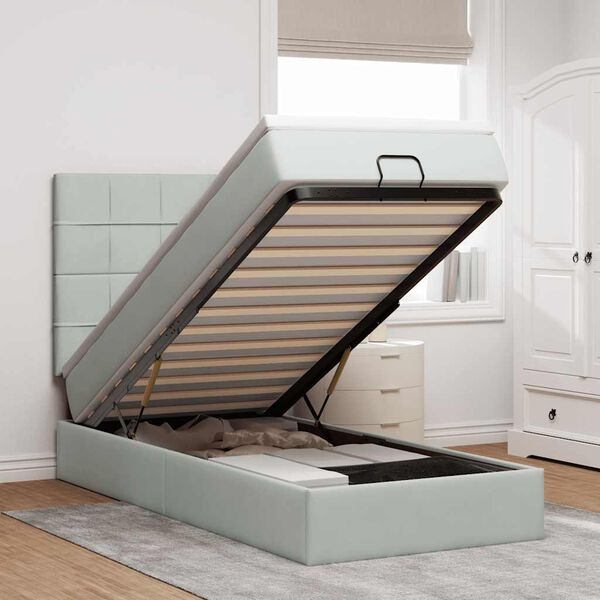 vidaXL Otomanski posteljni okvir z vzmetnicami siv 90x190cm žamet