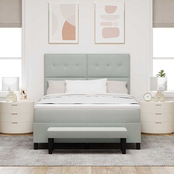 vidaXL Postelja z vzmetnico z vzmetnico Svetlo siva 140 x 190 cm Žamet