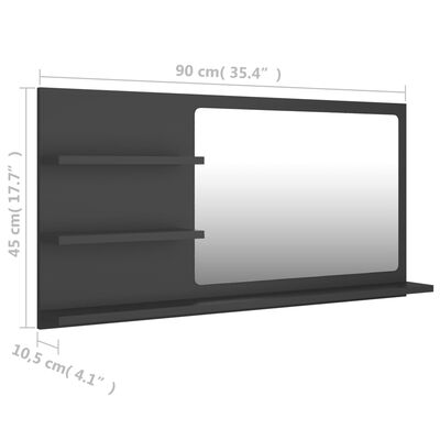 vidaXL Kopalniško ogledalo sivo 90x10,5x45 cm iverna plošča