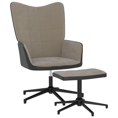 vidaXL Stol za sproščanje s stolčkom svetlo siv žamet in PVC